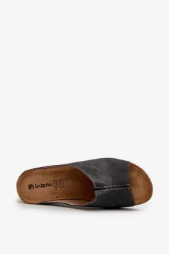 INBLU Klapki Na Obcasie|Klapki Na Koturnie*Wygodne Klapki Damskie Na Koturnie NG000002 Czarne Czarny