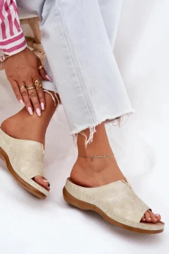 Evento Klapki Na Koturnie|Klapki Na Platformie*Wygodne Klapki Damskie Na Koturnie Złote Claribelle