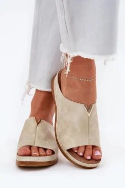 Evento Klapki Na Koturnie|Klapki Na Platformie*Wygodne Klapki Damskie Na Koturnie Złote Claribelle