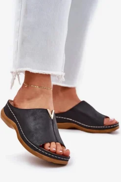 Damskie Evento Wygodne Klapki Damskie Na Koturnie Czarne Claribelle