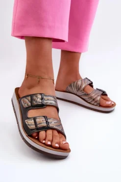 Damskie INBLU Wygodne Klapki Damskie Z Klamrami CP000045 Czarne