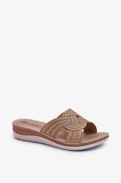 INBLU Klapki Damskie Klasyczne*Wygodne Klapki Damskie Z Cyrkoniami BV000037 Beżowe Beżowy