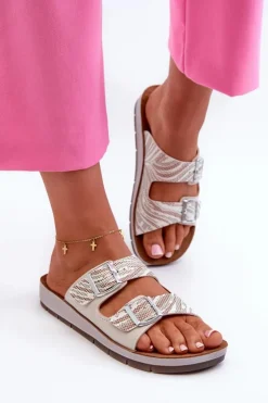 INBLU Klapki Damskie Klasyczne*Wygodne Klapki Damskie Z Klamrami CP000045 Beżowe Beżowy