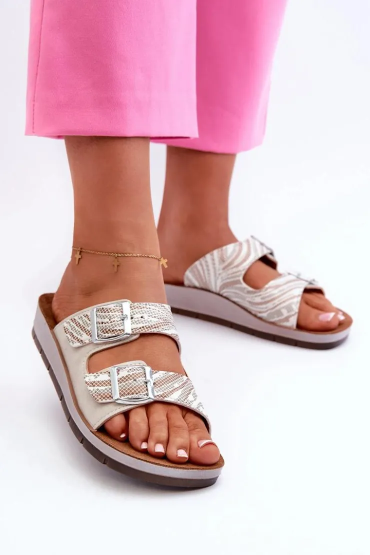 INBLU Klapki Damskie Klasyczne*Wygodne Klapki Damskie Z Klamrami CP000045 Beżowe Beżowy