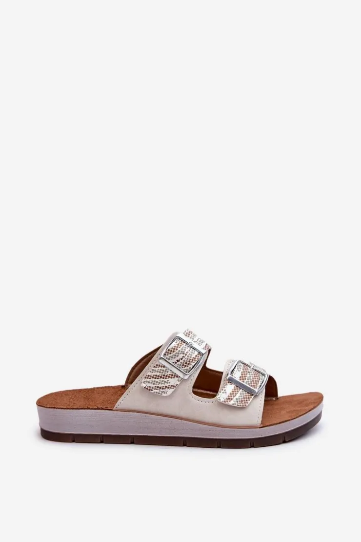 INBLU Klapki Damskie Klasyczne*Wygodne Klapki Damskie Z Klamrami CP000045 Beżowe Beżowy