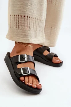 INBLU Klapki Damskie Klasyczne*Wygodne Klapki Damskie Z Klamrami CP000034 Czarne