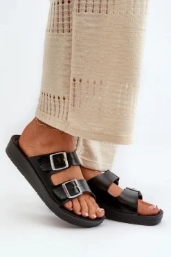 INBLU Klapki Damskie Klasyczne*Wygodne Klapki Damskie Z Klamrami CP000034 Czarne