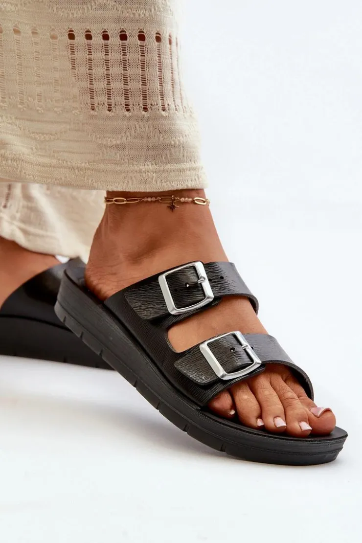 INBLU Klapki Damskie Klasyczne*Wygodne Klapki Damskie Z Klamrami CP000034 Czarne