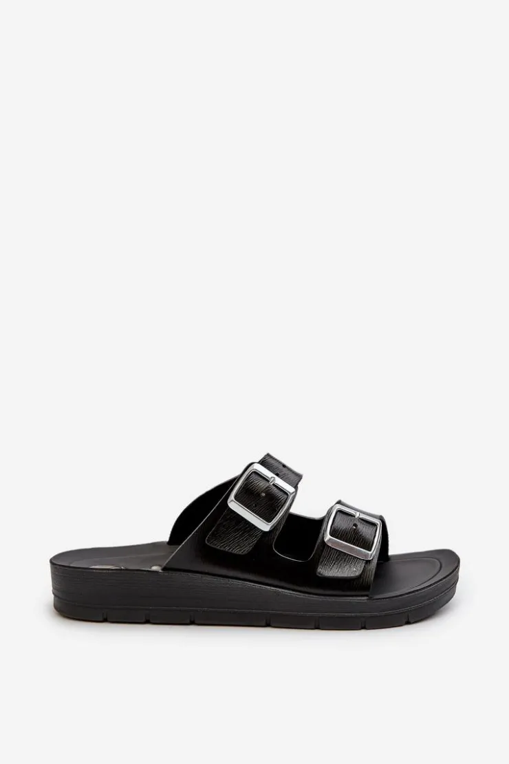 INBLU Klapki Damskie Klasyczne*Wygodne Klapki Damskie Z Klamrami CP000034 Czarne