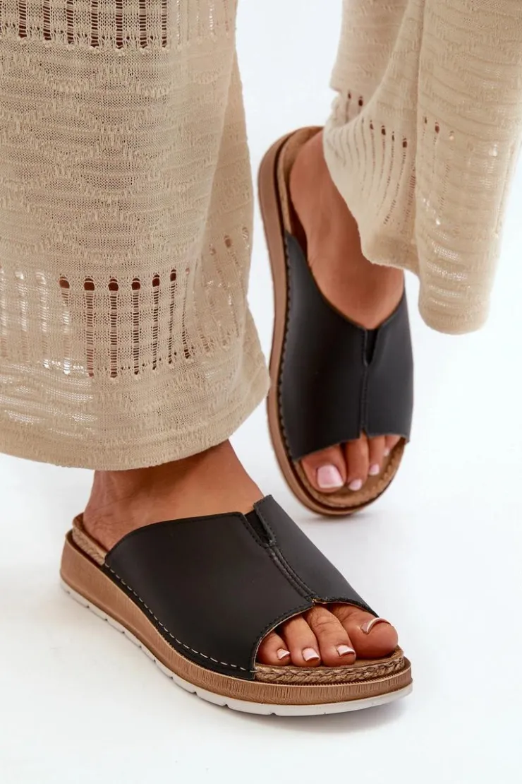 Hot INBLU Wygodne Klapki Damskie Z Eko Skóry GS0003I1 Czarne