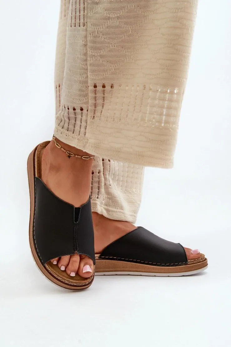 Hot INBLU Wygodne Klapki Damskie Z Eko Skóry GS0003I1 Czarne