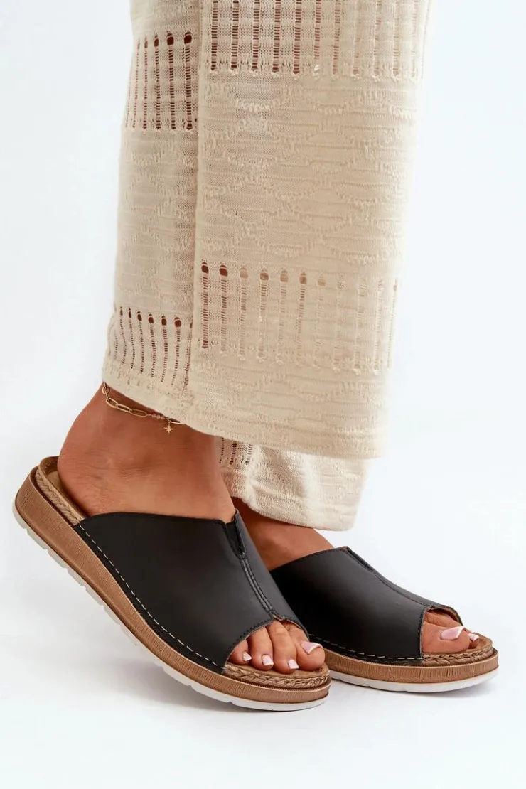 Hot INBLU Wygodne Klapki Damskie Z Eko Skóry GS0003I1 Czarne