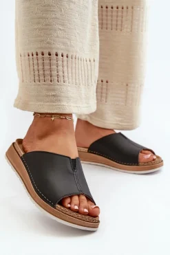 Hot INBLU Wygodne Klapki Damskie Z Eko Skóry GS0003I1 Czarne