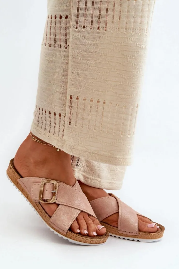 Sale INBLU Wygodne Klapki Damskie Z Klamrą VO000012 Jasnoróżowe