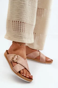 Sale INBLU Wygodne Klapki Damskie Z Klamrą VO000012 Jasnoróżowe