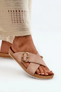 Sale INBLU Wygodne Klapki Damskie Z Klamrą VO000012 Jasnoróżowe