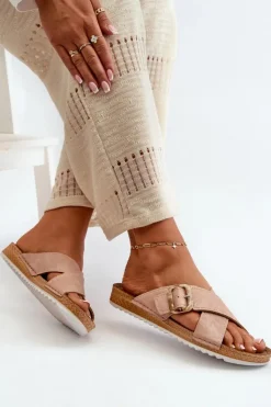 Sale INBLU Wygodne Klapki Damskie Z Klamrą VO000012 Jasnoróżowe