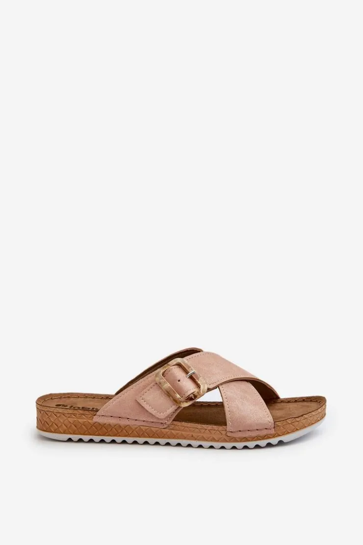 Sale INBLU Wygodne Klapki Damskie Z Klamrą VO000012 Jasnoróżowe