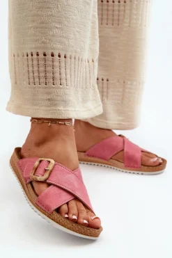 Damskie INBLU Wygodne Klapki Damskie Z Klamrą VO000012 Różowe