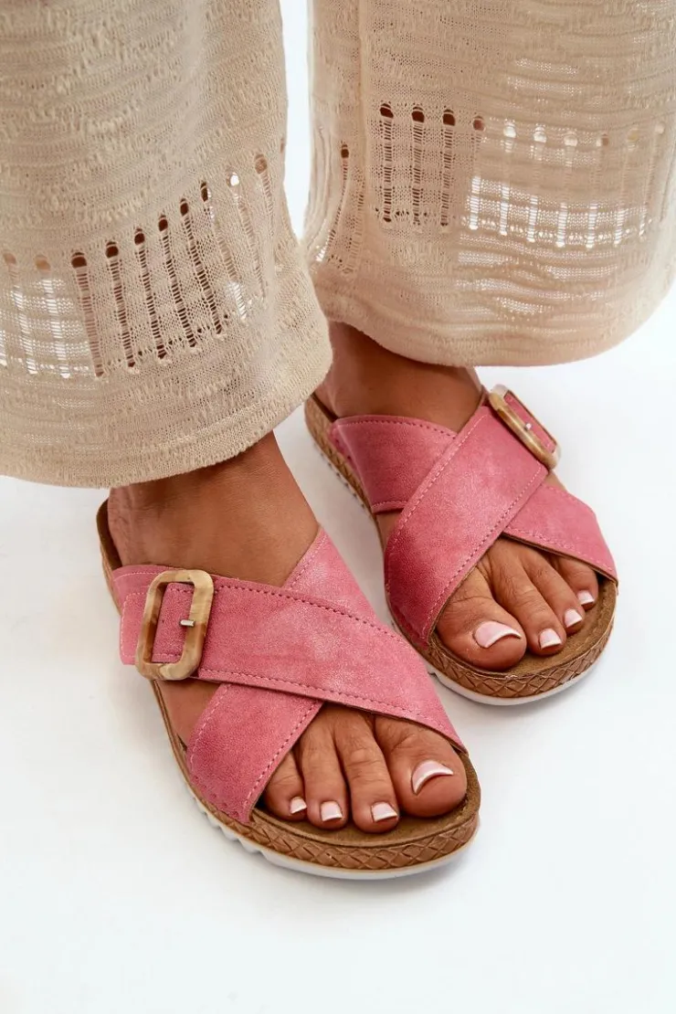 Damskie INBLU Wygodne Klapki Damskie Z Klamrą VO000012 Różowe