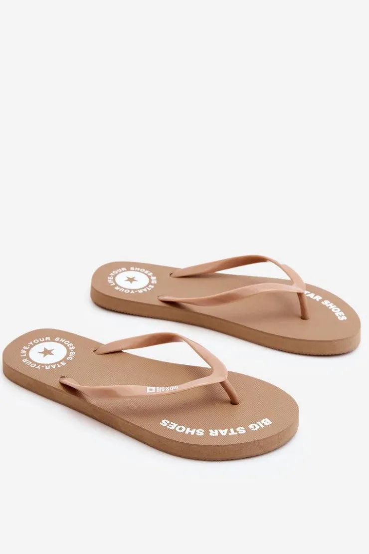 Big Star Shoes Klapki Sportowe|Klapki Damskie Big Star*Wygodne Klapki Japonki Big Star LL274796 Beżowe