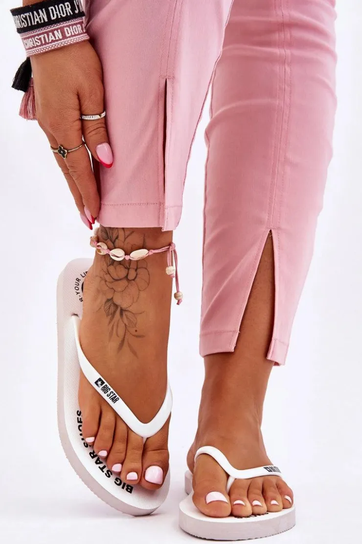 Damskie Big Star Shoes Wygodne Klapki Japonki Big Star LL274795 Białe