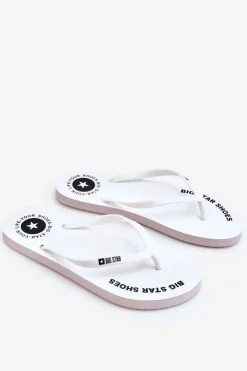 Damskie Big Star Shoes Wygodne Klapki Japonki Big Star LL274795 Białe
