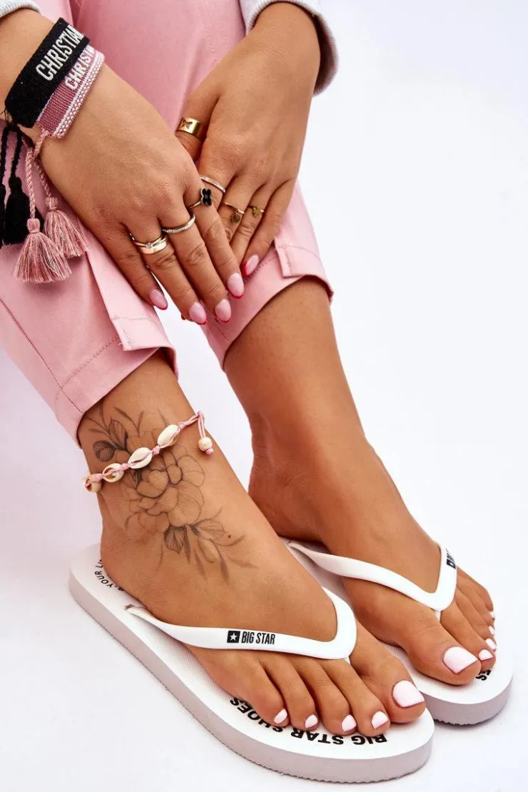 Damskie Big Star Shoes Wygodne Klapki Japonki Big Star LL274795 Białe