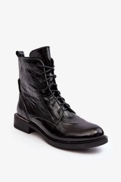 Damskie Boto Wygodne Lakierowane Ocieplane Botki Czarne Lemar Revin