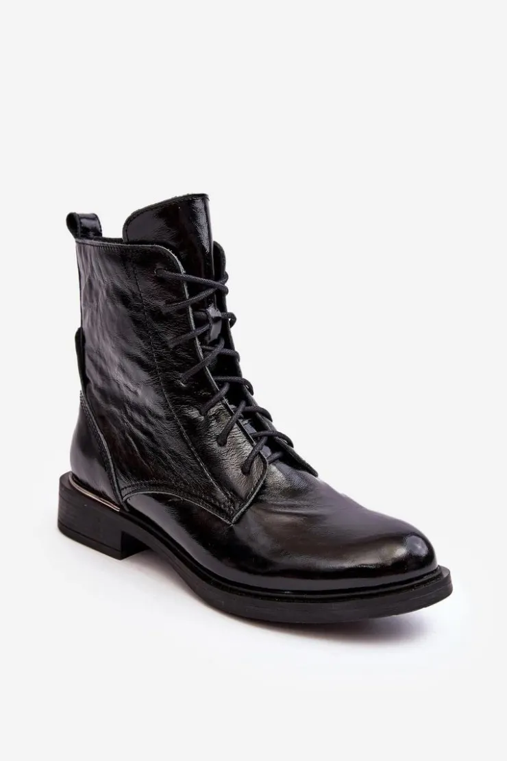 Damskie Boto Wygodne Lakierowane Ocieplane Botki Czarne Lemar Revin