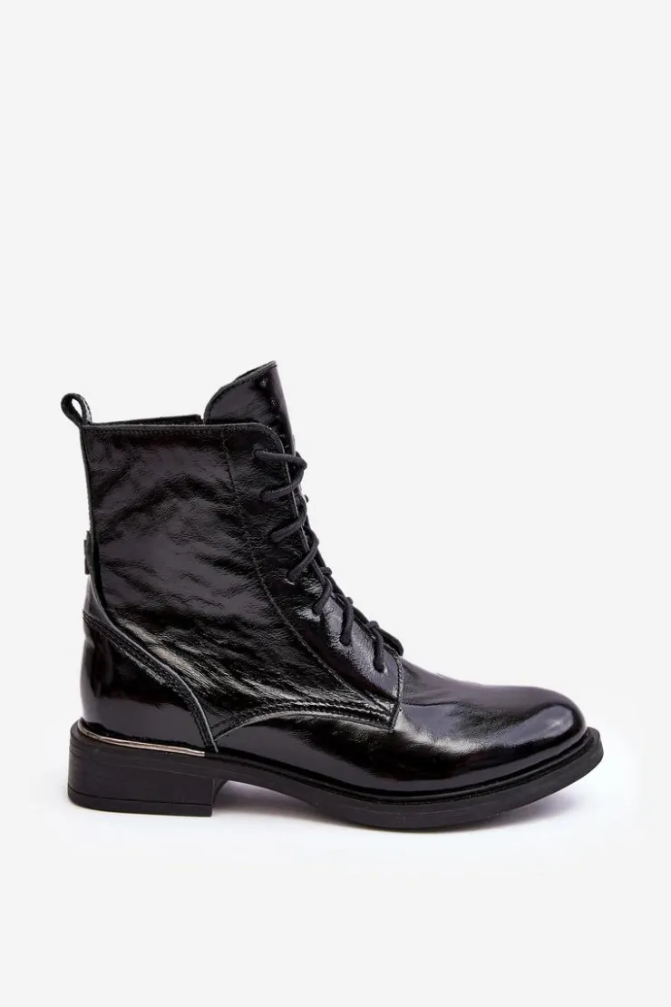 Damskie Boto Wygodne Lakierowane Ocieplane Botki Czarne Lemar Revin