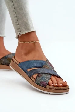 Damskie INBLU Wygodne Lekkie Klapki Damskie GS000052 Granatowe