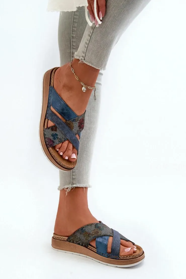 Damskie INBLU Wygodne Lekkie Klapki Damskie GS000052 Granatowe