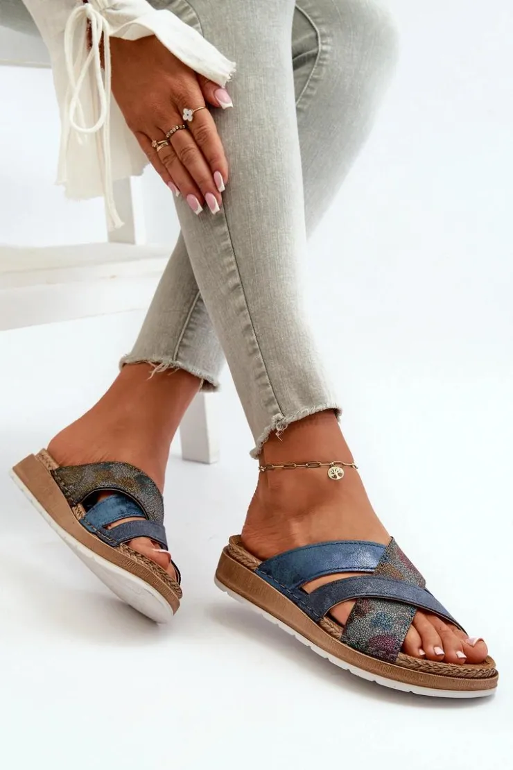 Damskie INBLU Wygodne Lekkie Klapki Damskie GS000052 Granatowe