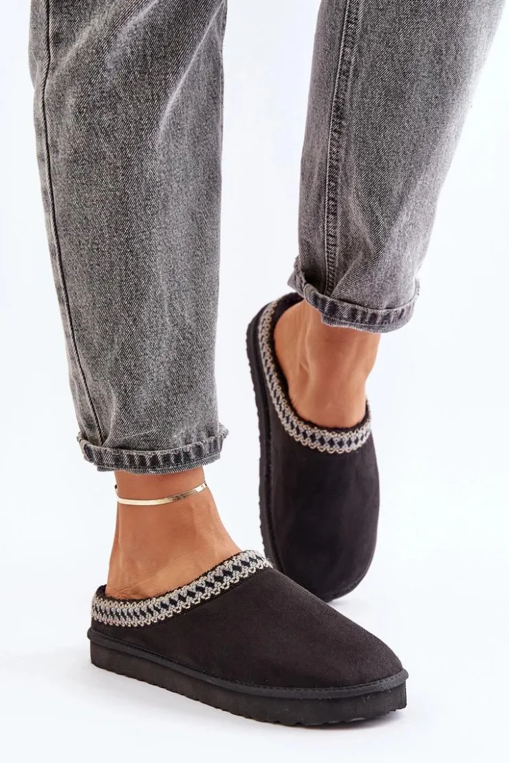 Damskie INBLU Wygodne Obuwie Domowe Kapcie Z Haftem Damskie FX000021 Czarne