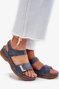 Discount Evento Wygodne Sandały Damskie Na Koturnie Niebieskie Sadevale