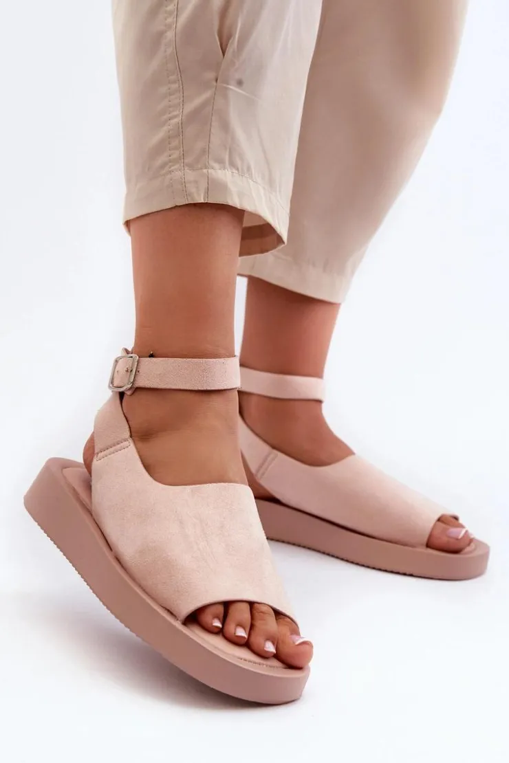 Boto Sandały Płaskie*Wygodne Sandały Damskie Na Platformie Różowe Rubie Różowy