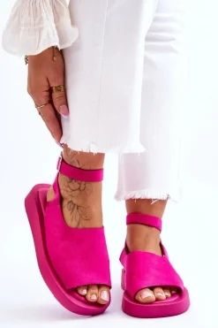 Damskie Boto Wygodne Sandały Damskie Na Platformie Fuksja Rubie