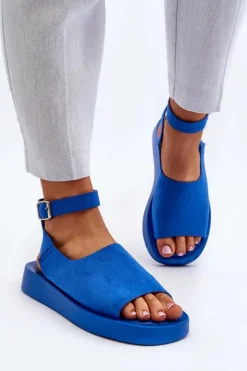 Boto Sandały Płaskie*Wygodne Sandały Damskie Na Platformie Niebieskie Rubie