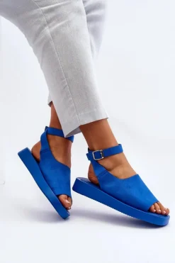 Boto Sandały Płaskie*Wygodne Sandały Damskie Na Platformie Niebieskie Rubie