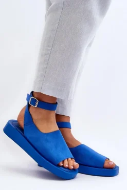Boto Sandały Płaskie*Wygodne Sandały Damskie Na Platformie Niebieskie Rubie