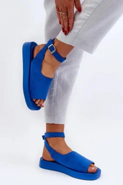 Boto Sandały Płaskie*Wygodne Sandały Damskie Na Platformie Niebieskie Rubie