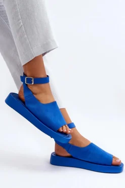 Boto Sandały Płaskie*Wygodne Sandały Damskie Na Platformie Niebieskie Rubie