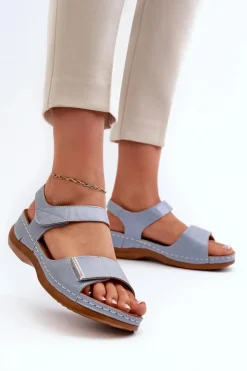 Damskie Evento Wygodne Sandały Damskie Na Rzep Niebieskie Iphiope