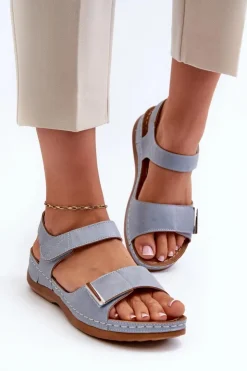 Damskie Evento Wygodne Sandały Damskie Na Rzep Niebieskie Iphiope