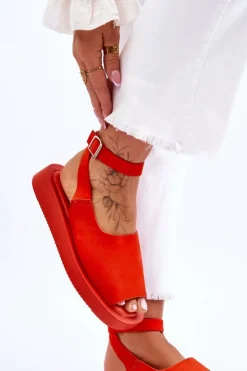 Best Boto Wygodne Sandały Damskie Na Platformie Ciemnopomarańczowe Rubie