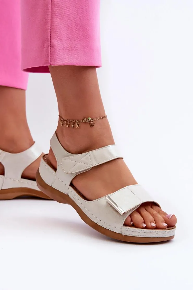 Best Evento Wygodne Sandały Damskie Na Rzep Srebrne Iphiope Szary