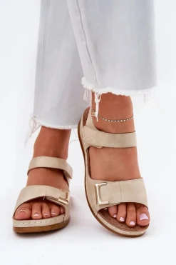 Damskie Evento Wygodne Sandały Damskie Na Koturnie Beżowe Sadevale