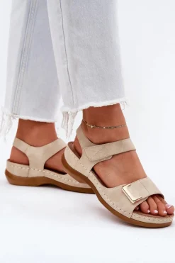 Damskie Evento Wygodne Sandały Damskie Na Koturnie Beżowe Sadevale