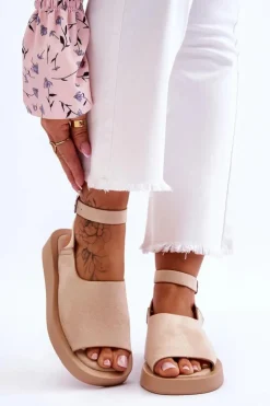 Boto Sandały Płaskie*Wygodne Sandały Damskie Na Platformie Beżowe Rubie
